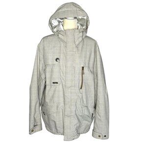 Burton Esquire Ski Jacket Plaid Beige Women’s M Hooded Snowboard Winter Coat